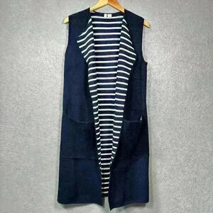 MOTH Extra Long Sleeveless Cardigan Cape Sweater Dark Blue Women One Size